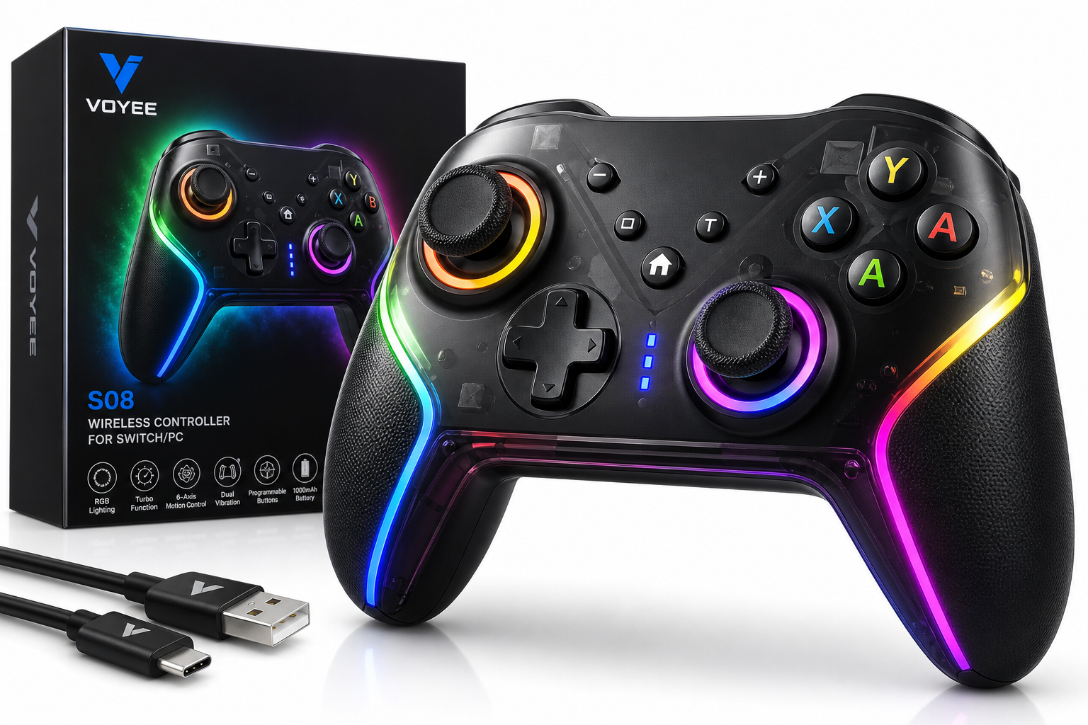 VOYEE Switch Controller (S08) Review: Feature-Rich RGB Gamepad for Switch and PC on a Budget